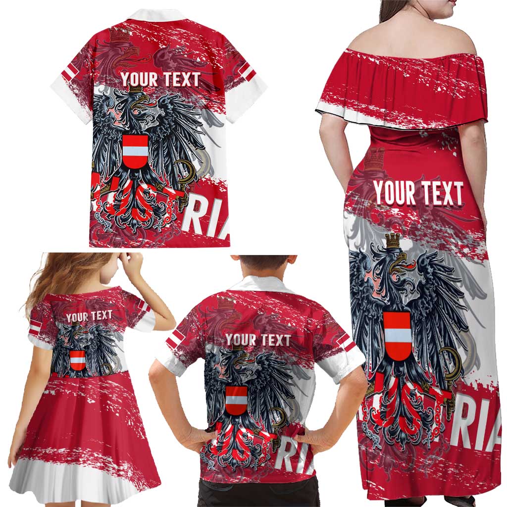 Personalized Coat Of Arms Austria Family Matching Off Shoulder Maxi Dress and Hawaiian Shirt Grunge Style - Wonder Print Shop