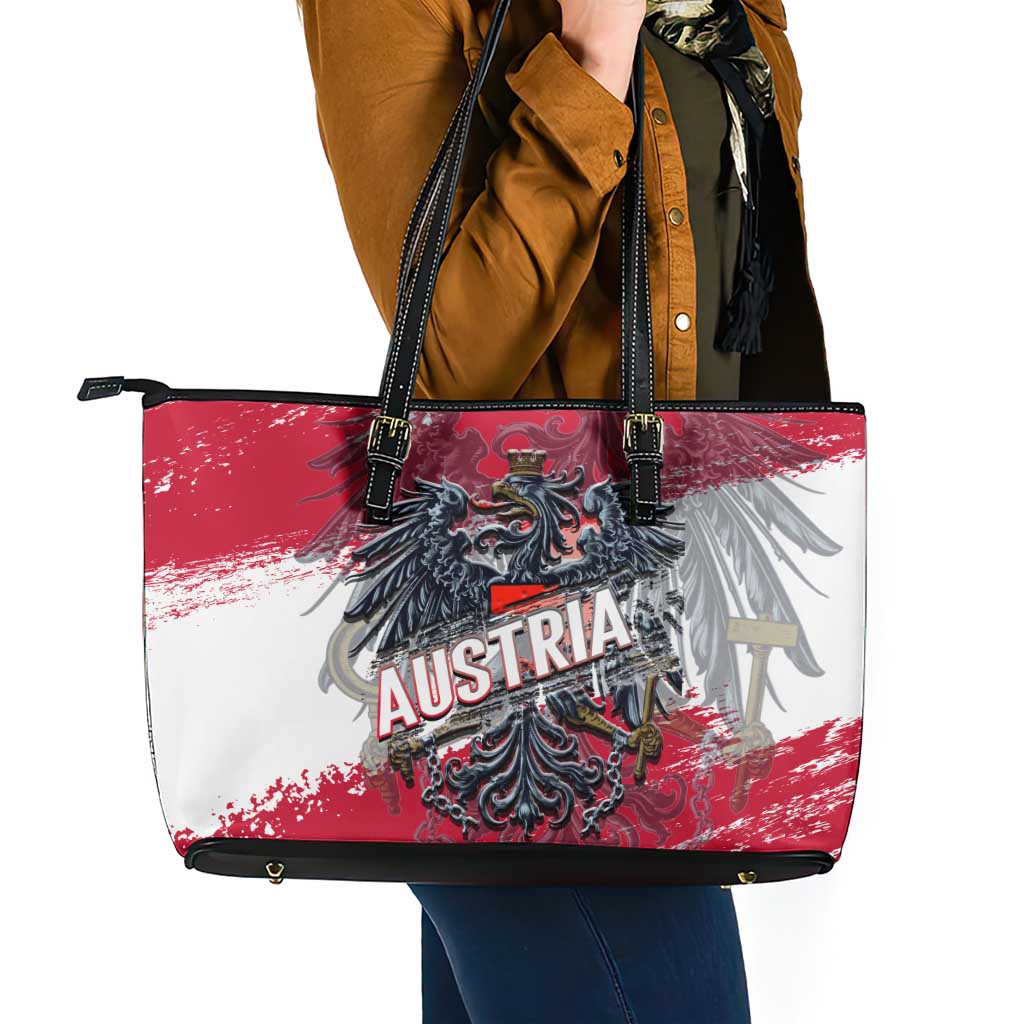 Coat Of Arms Austria Leather Tote Bag Grunge Style - Wonder Print Shop