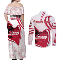 Personalized Austria In My Heart Couples Matching Off Shoulder Maxi Dress and Long Sleeve Button Shirt Osterreich Map Flag - Wonder Print Shop