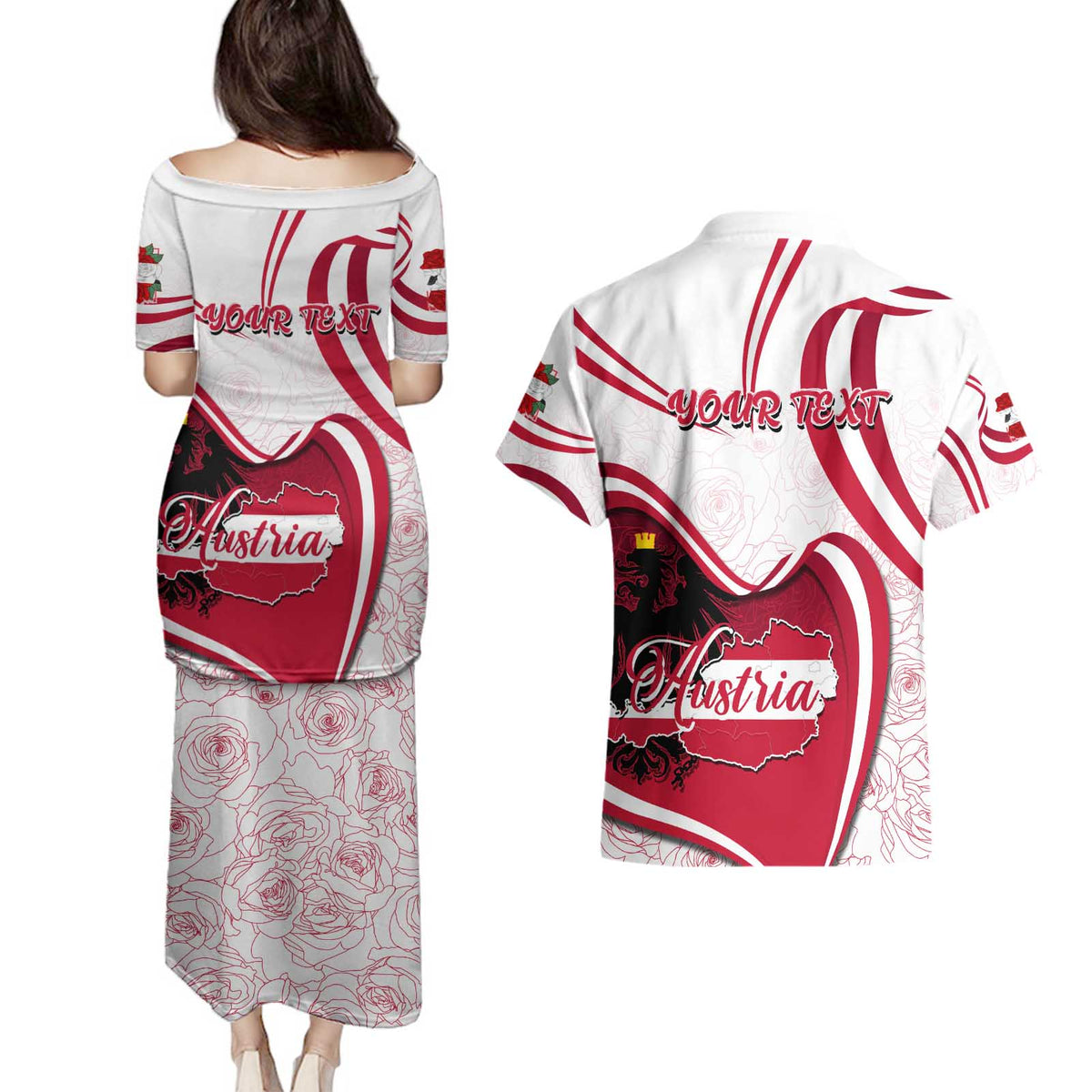 Personalized Austria In My Heart Couples Matching Puletasi and Hawaiian Shirt Osterreich Map Flag - Wonder Print Shop