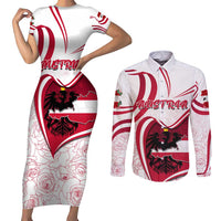 Personalized Austria In My Heart Couples Matching Short Sleeve Bodycon Dress and Long Sleeve Button Shirt Osterreich Map Flag - Wonder Print Shop