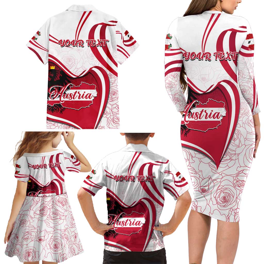 Personalized Austria In My Heart Family Matching Long Sleeve Bodycon Dress and Hawaiian Shirt Osterreich Map Flag - Wonder Print Shop