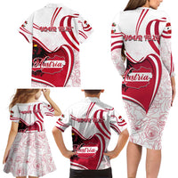 Personalized Austria In My Heart Family Matching Long Sleeve Bodycon Dress and Hawaiian Shirt Osterreich Map Flag - Wonder Print Shop