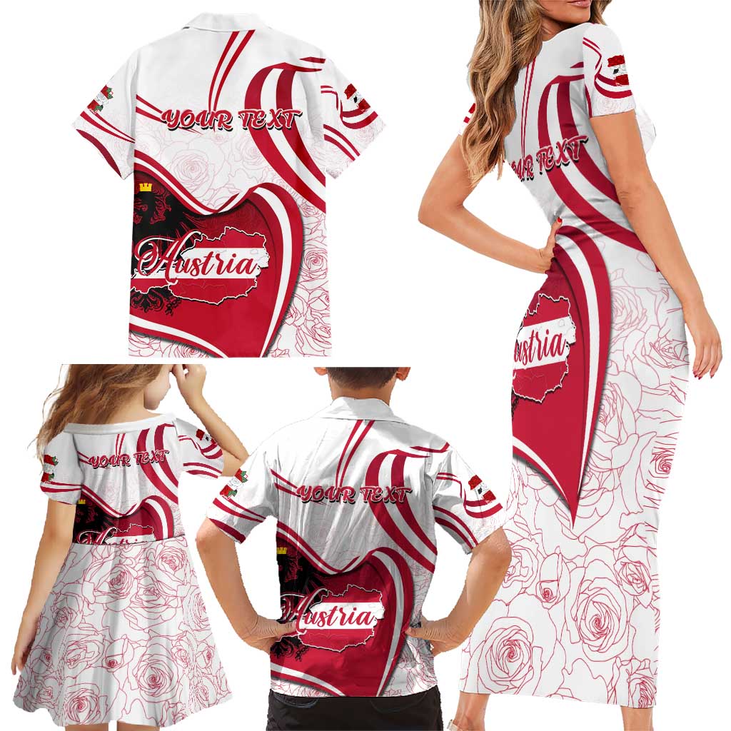 Personalized Austria In My Heart Family Matching Short Sleeve Bodycon Dress and Hawaiian Shirt Osterreich Map Flag - Wonder Print Shop
