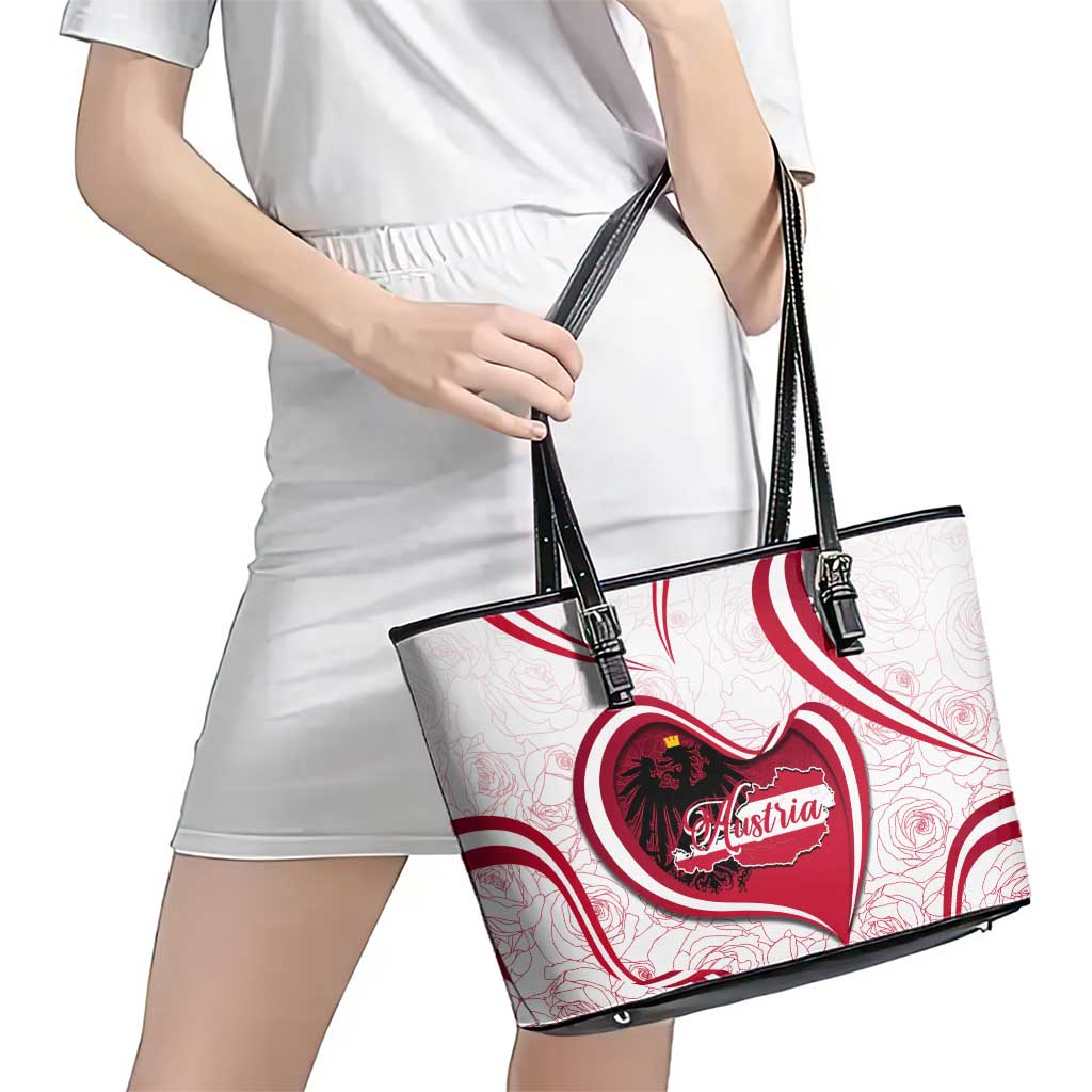 Austria In My Heart Leather Tote Bag Osterreich Map Flag - Wonder Print Shop