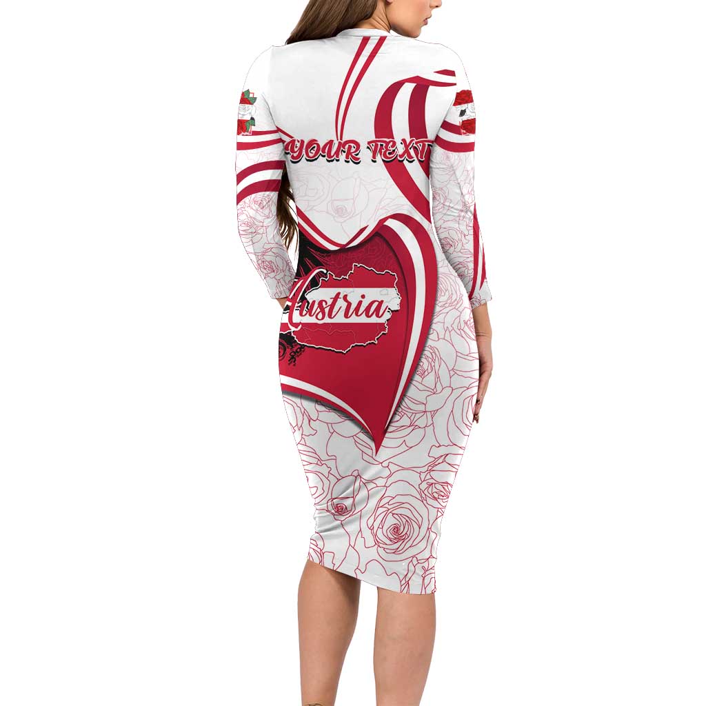 Personalized Austria In My Heart Long Sleeve Bodycon Dress Osterreich Map Flag - Wonder Print Shop