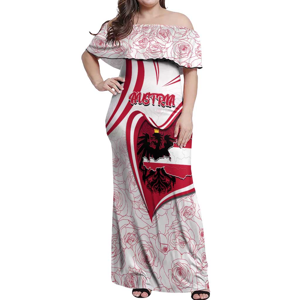 Personalized Austria In My Heart Off Shoulder Maxi Dress Osterreich Map Flag - Wonder Print Shop