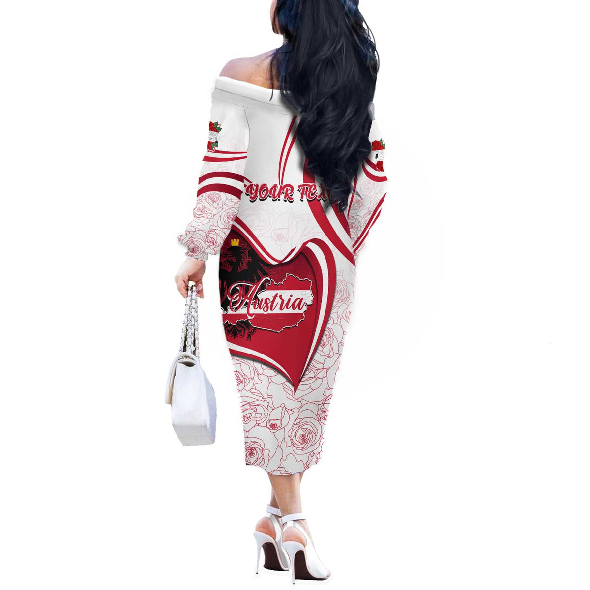 Personalized Austria In My Heart Off The Shoulder Long Sleeve Dress Osterreich Map Flag - Wonder Print Shop