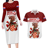 Personalized Croatia Couples Matching Long Sleeve Bodycon Dress and Hawaiian Shirt Vintage Coat Of Arms - Wonder Print Shop