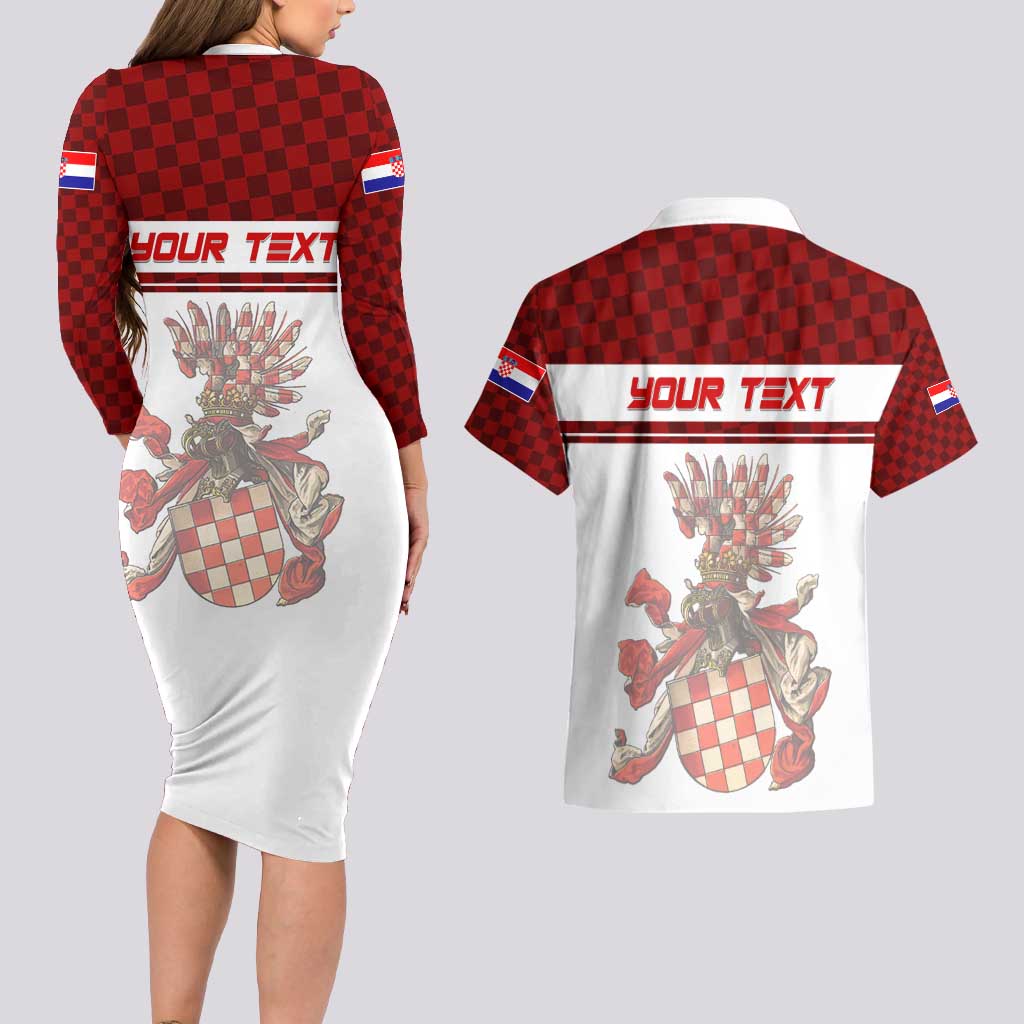 Personalized Croatia Couples Matching Long Sleeve Bodycon Dress and Hawaiian Shirt Vintage Coat Of Arms - Wonder Print Shop