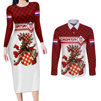 Personalized Croatia Couples Matching Long Sleeve Bodycon Dress and Long Sleeve Button Shirt Vintage Coat Of Arms - Wonder Print Shop