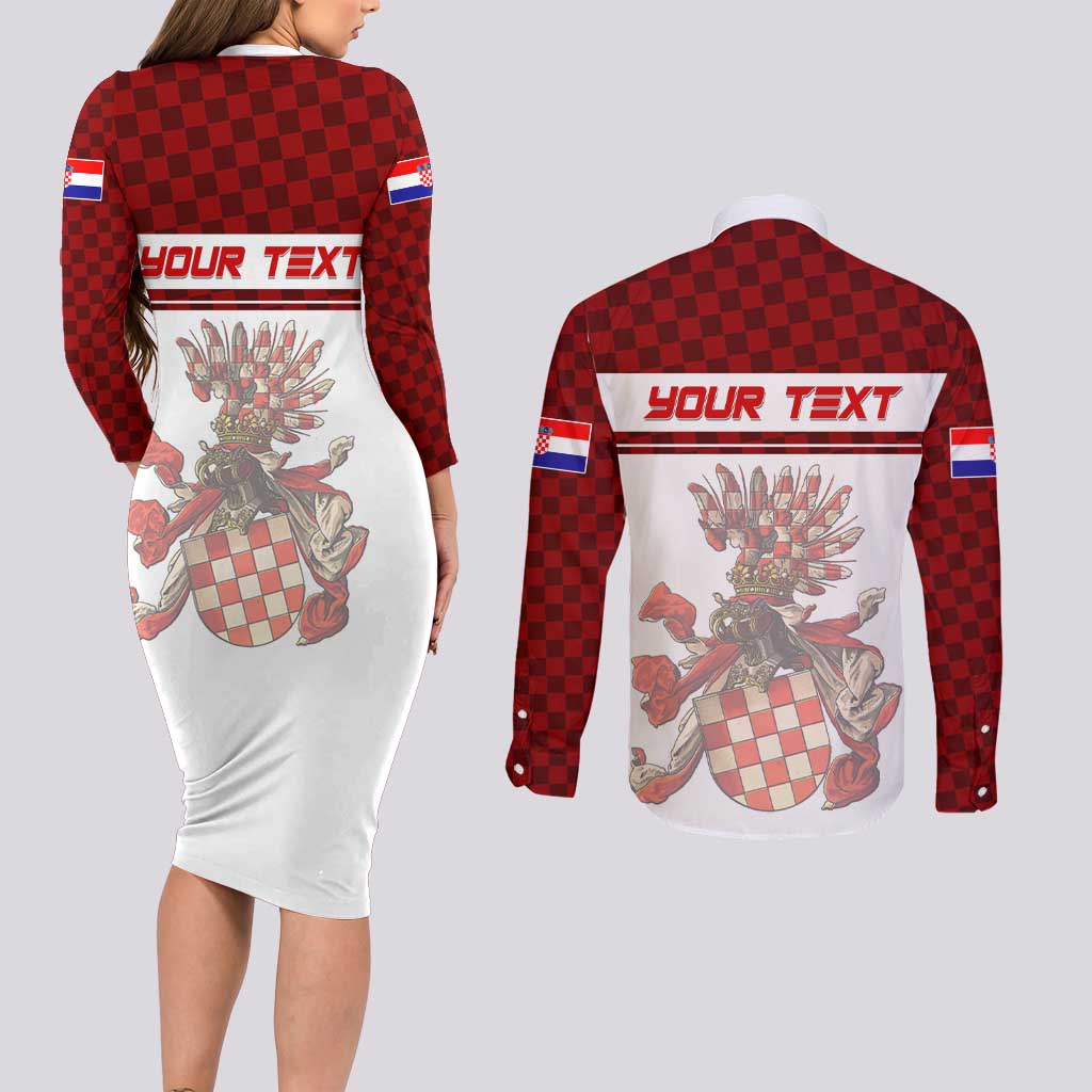 Personalized Croatia Couples Matching Long Sleeve Bodycon Dress and Long Sleeve Button Shirt Vintage Coat Of Arms - Wonder Print Shop
