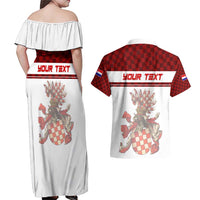 Personalized Croatia Couples Matching Off Shoulder Maxi Dress and Hawaiian Shirt Vintage Coat Of Arms - Wonder Print Shop