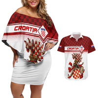 Personalized Croatia Couples Matching Off Shoulder Short Dress and Hawaiian Shirt Vintage Coat Of Arms - Wonder Print Shop