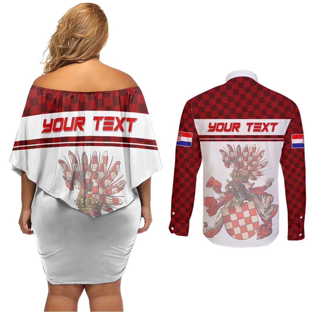 Personalized Croatia Couples Matching Off Shoulder Short Dress and Long Sleeve Button Shirt Vintage Coat Of Arms - Wonder Print Shop
