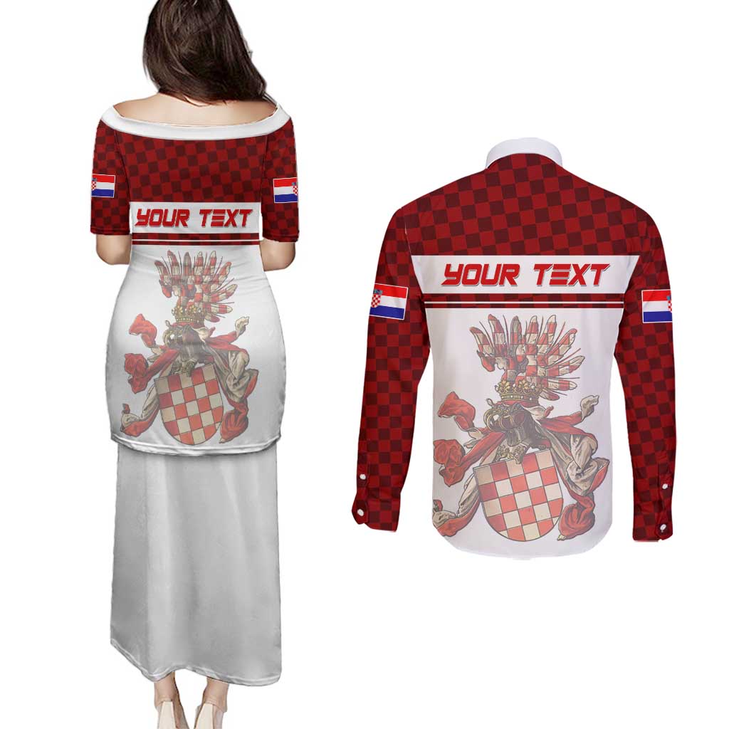 Personalized Croatia Couples Matching Puletasi and Long Sleeve Button Shirt Vintage Coat Of Arms - Wonder Print Shop