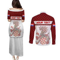 Personalized Croatia Couples Matching Puletasi and Long Sleeve Button Shirt Vintage Coat Of Arms - Wonder Print Shop