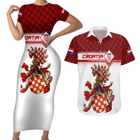 Personalized Croatia Couples Matching Short Sleeve Bodycon Dress and Hawaiian Shirt Vintage Coat Of Arms - Wonder Print Shop