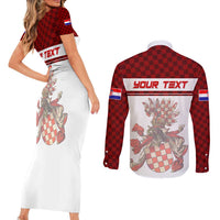 Personalized Croatia Couples Matching Short Sleeve Bodycon Dress and Long Sleeve Button Shirt Vintage Coat Of Arms - Wonder Print Shop