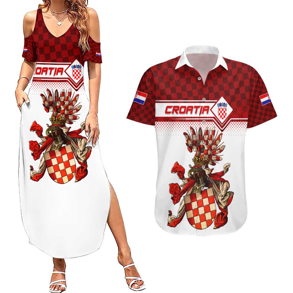 Personalized Croatia Couples Matching Summer Maxi Dress and Hawaiian Shirt Vintage Coat Of Arms - Wonder Print Shop