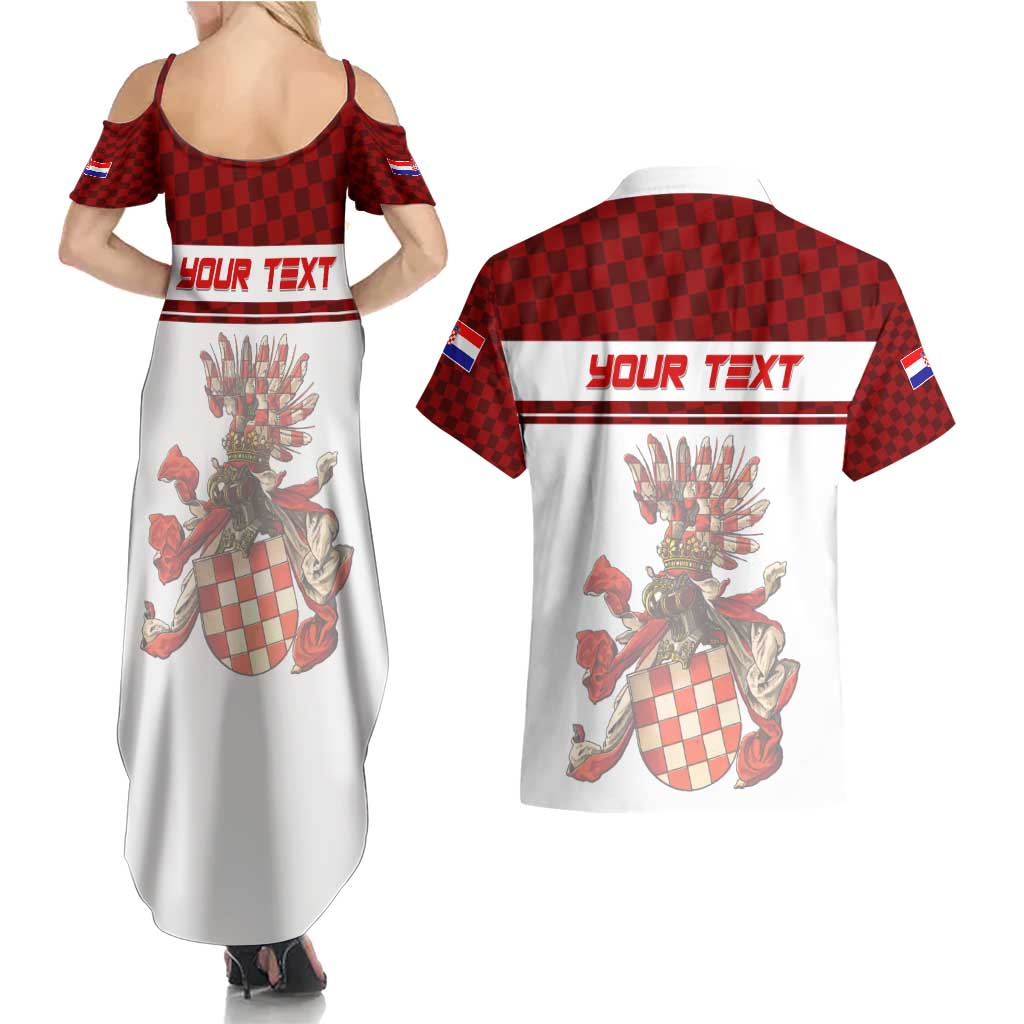 Personalized Croatia Couples Matching Summer Maxi Dress and Hawaiian Shirt Vintage Coat Of Arms - Wonder Print Shop