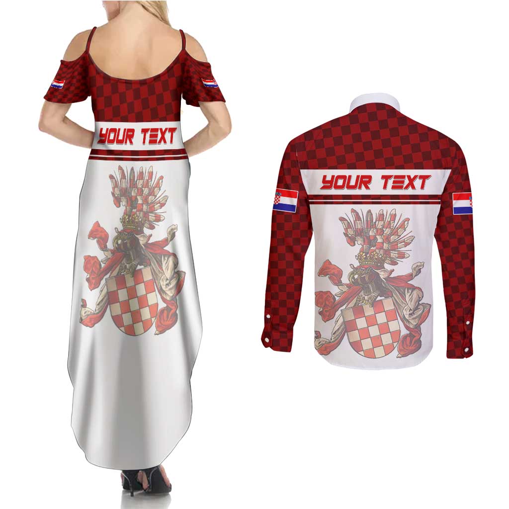 Personalized Croatia Couples Matching Summer Maxi Dress and Long Sleeve Button Shirt Vintage Coat Of Arms - Wonder Print Shop