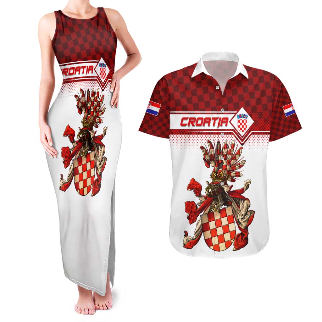 Personalized Croatia Couples Matching Tank Maxi Dress and Hawaiian Shirt Vintage Coat Of Arms - Wonder Print Shop