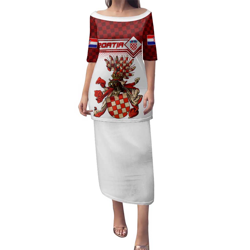 Personalized Croatia Family Matching Puletasi and Hawaiian Shirt Vintage Coat Of Arms - Wonder Print Shop