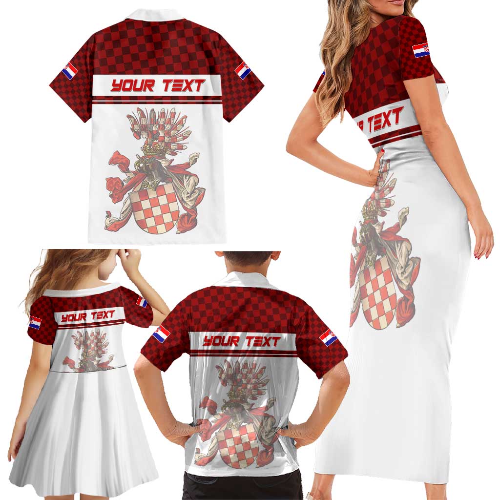 Personalized Croatia Family Matching Short Sleeve Bodycon Dress and Hawaiian Shirt Vintage Coat Of Arms - Wonder Print Shop