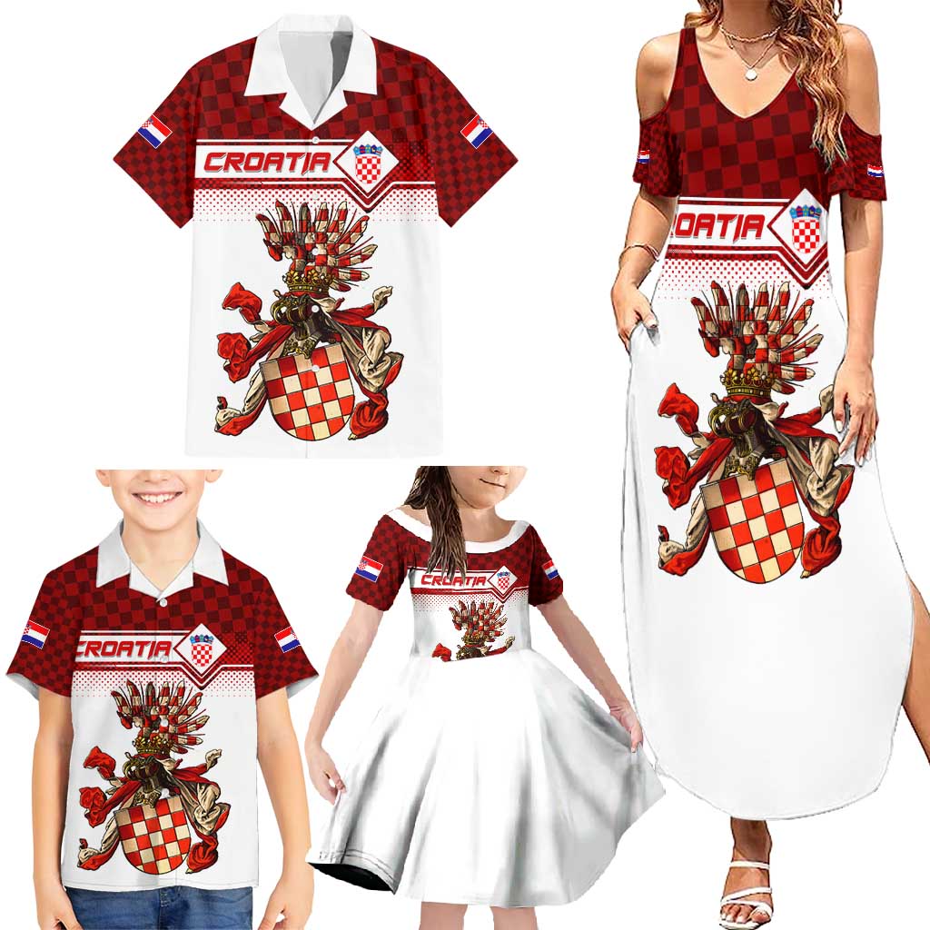 Personalized Croatia Family Matching Summer Maxi Dress and Hawaiian Shirt Vintage Coat Of Arms - Wonder Print Shop