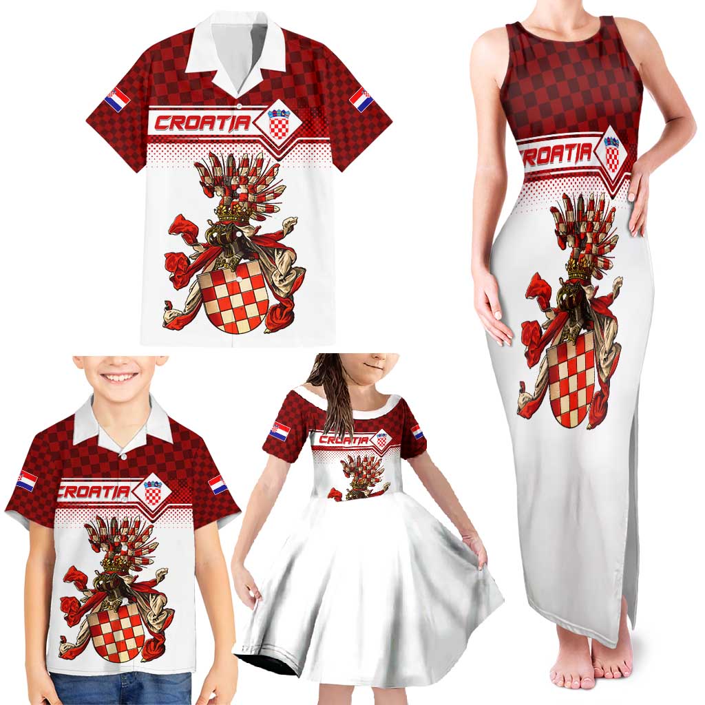 Personalized Croatia Family Matching Tank Maxi Dress and Hawaiian Shirt Vintage Coat Of Arms - Wonder Print Shop