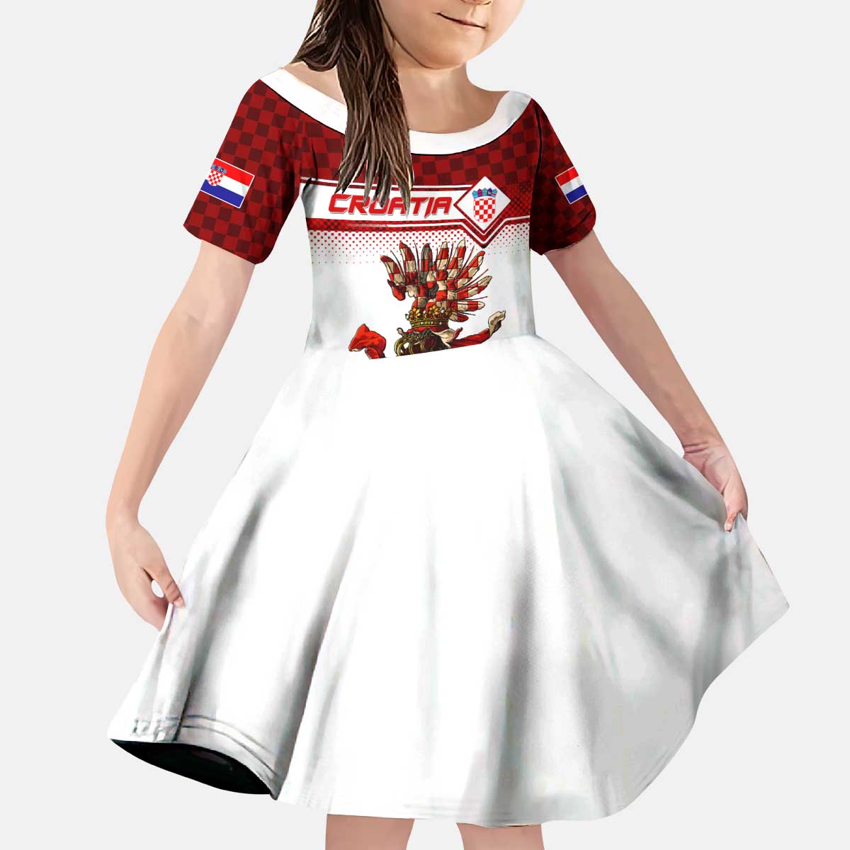 Personalized Croatia Kid Short Sleeve Dress Vintage Coat Of Arms - Wonder Print Shop