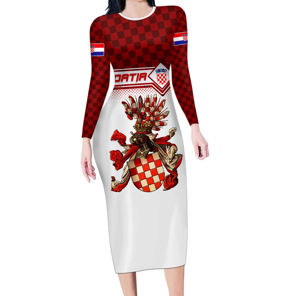 Personalized Croatia Long Sleeve Bodycon Dress Vintage Coat Of Arms - Wonder Print Shop