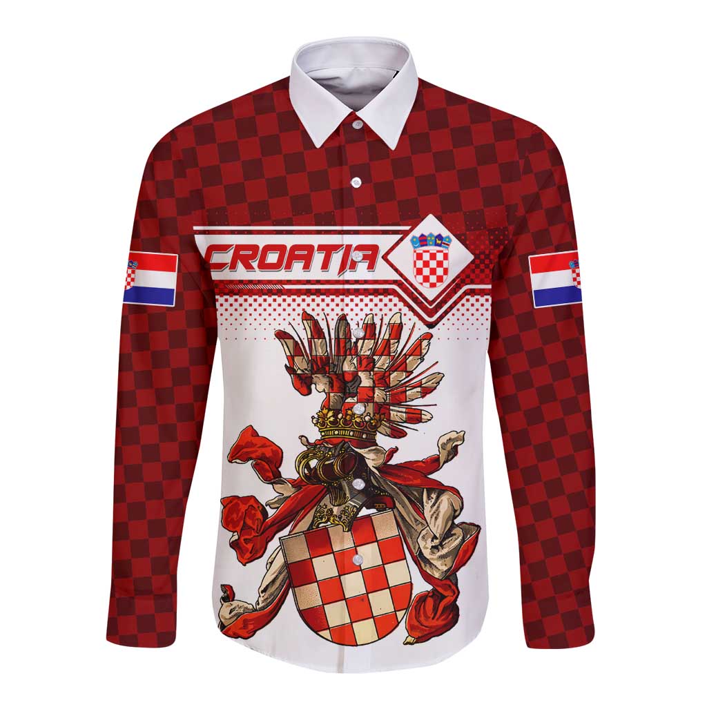 Personalized Croatia Long Sleeve Button Shirt Vintage Coat Of Arms - Wonder Print Shop