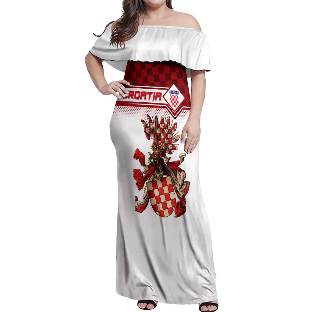Personalized Croatia Off Shoulder Maxi Dress Vintage Coat Of Arms - Wonder Print Shop