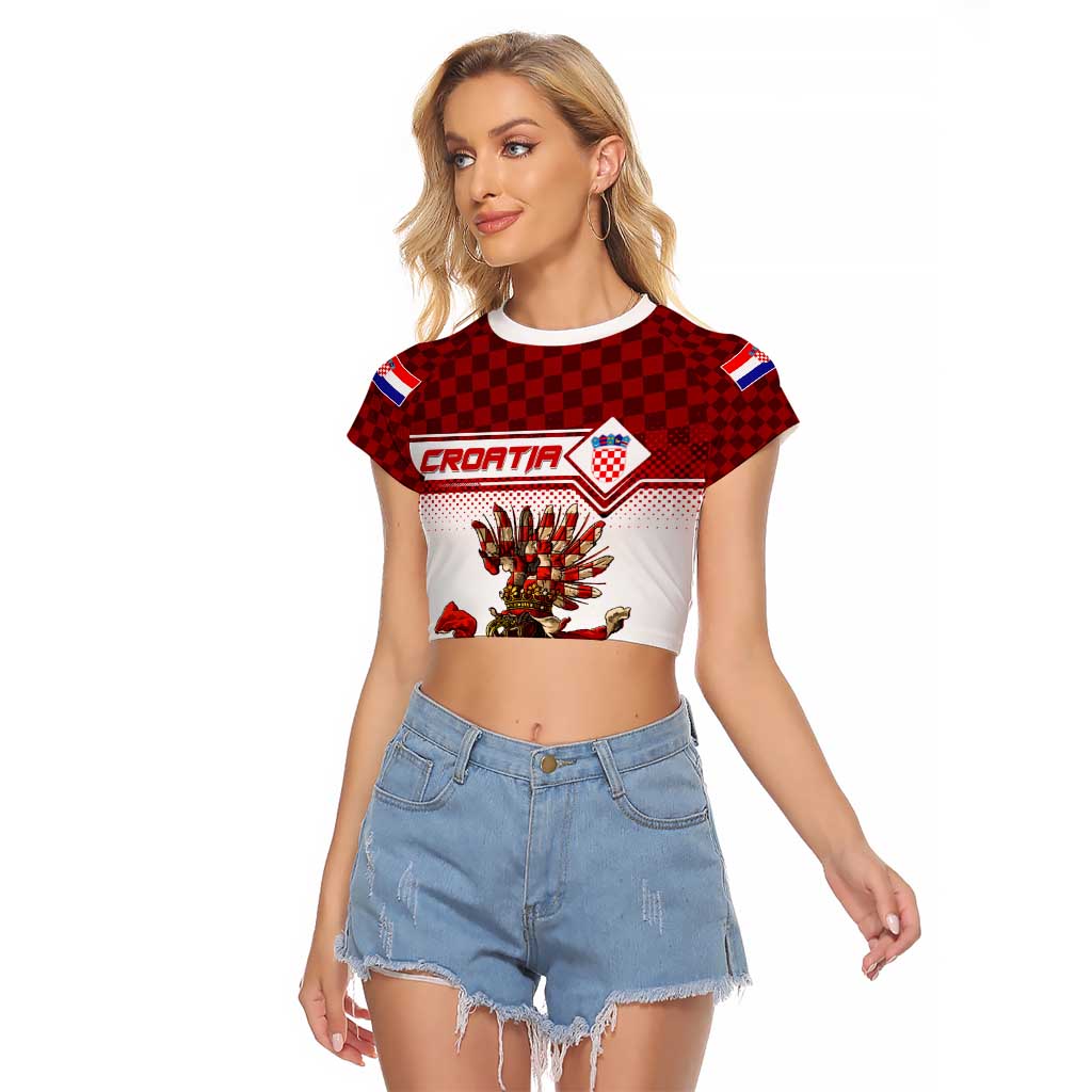 Personalized Croatia Raglan Cropped T Shirt Vintage Coat Of Arms - Wonder Print Shop