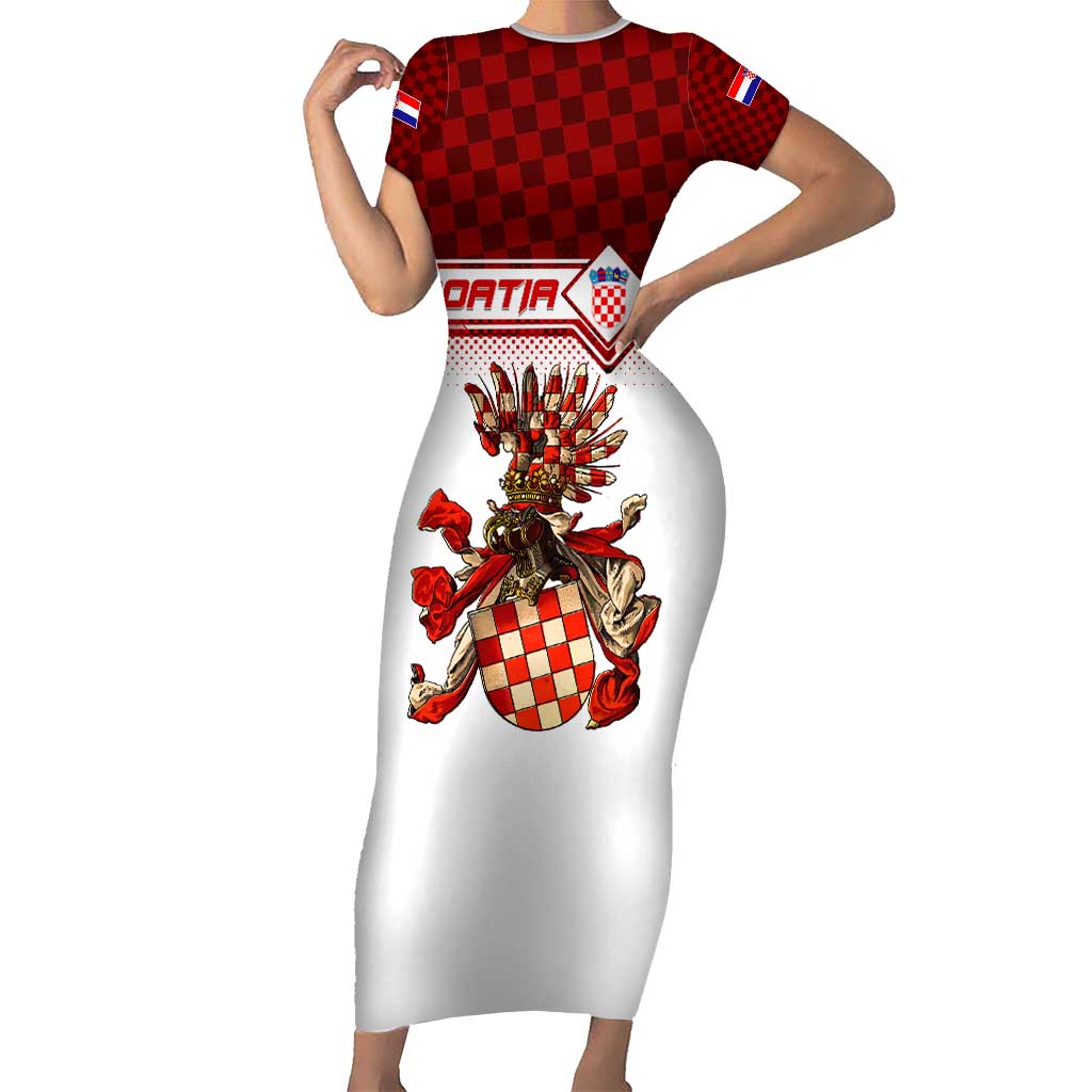 Personalized Croatia Short Sleeve Bodycon Dress Vintage Coat Of Arms - Wonder Print Shop
