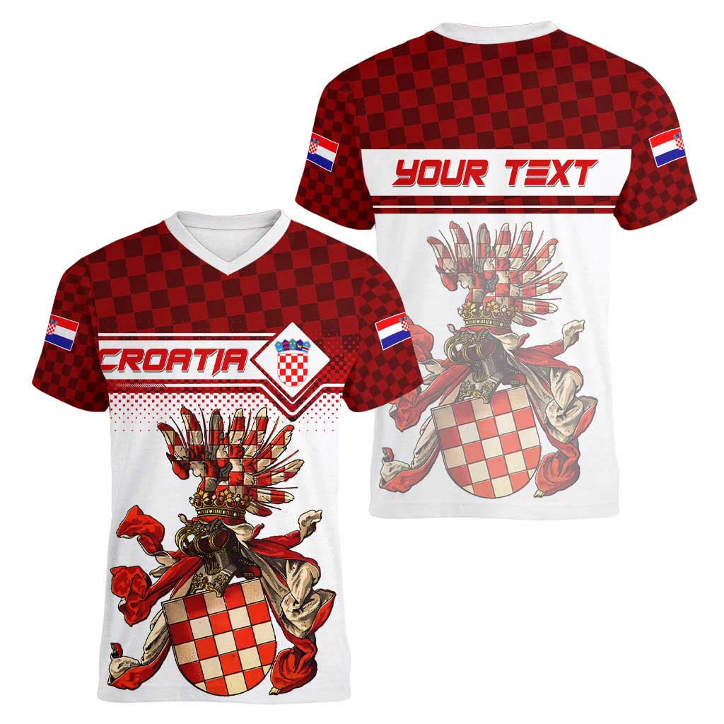 Personalized Croatia Women V-Neck T-Shirt Vintage Coat Of Arms - Wonder Print Shop
