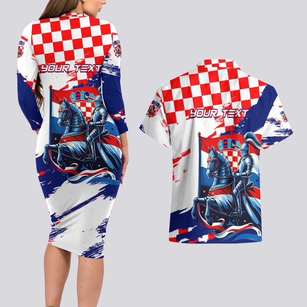 Personalized Croatian Knights Couples Matching Long Sleeve Bodycon Dress and Hawaiian Shirt Hrvatska Coat Of Arms - Wonder Print Shop