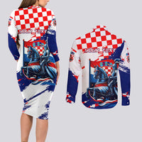 Personalized Croatian Knights Couples Matching Long Sleeve Bodycon Dress and Long Sleeve Button Shirt Hrvatska Coat Of Arms - Wonder Print Shop