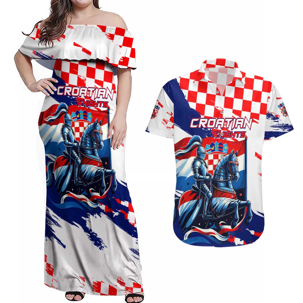 Personalized Croatian Knights Couples Matching Off Shoulder Maxi Dress and Hawaiian Shirt Hrvatska Coat Of Arms - Wonder Print Shop