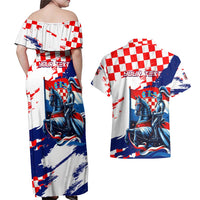 Personalized Croatian Knights Couples Matching Off Shoulder Maxi Dress and Hawaiian Shirt Hrvatska Coat Of Arms - Wonder Print Shop