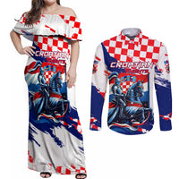 Personalized Croatian Knights Couples Matching Off Shoulder Maxi Dress and Long Sleeve Button Shirt Hrvatska Coat Of Arms - Wonder Print Shop