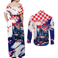 Personalized Croatian Knights Couples Matching Off Shoulder Maxi Dress and Long Sleeve Button Shirt Hrvatska Coat Of Arms - Wonder Print Shop