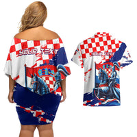Personalized Croatian Knights Couples Matching Off Shoulder Short Dress and Hawaiian Shirt Hrvatska Coat Of Arms - Wonder Print Shop