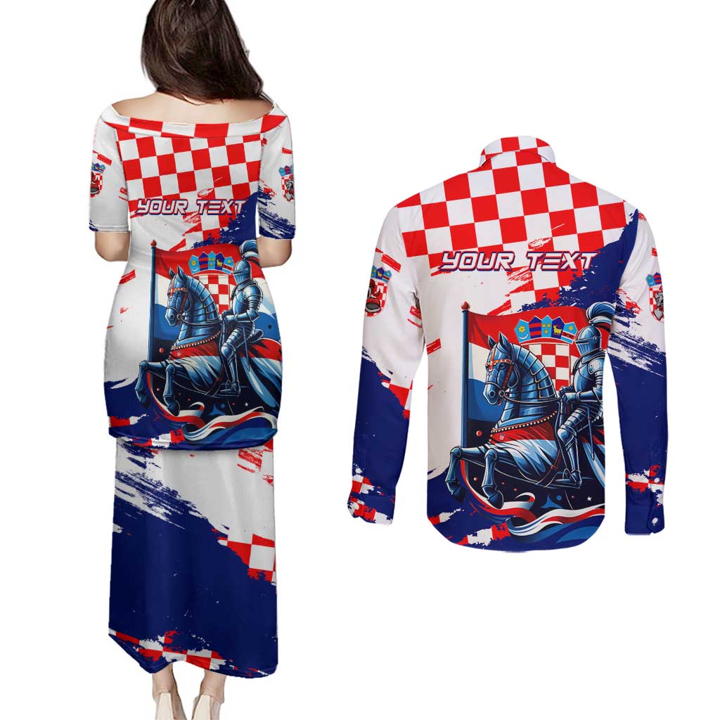Personalized Croatian Knights Couples Matching Puletasi and Long Sleeve Button Shirt Hrvatska Coat Of Arms - Wonder Print Shop