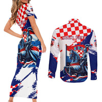 Personalized Croatian Knights Couples Matching Short Sleeve Bodycon Dress and Long Sleeve Button Shirt Hrvatska Coat Of Arms - Wonder Print Shop