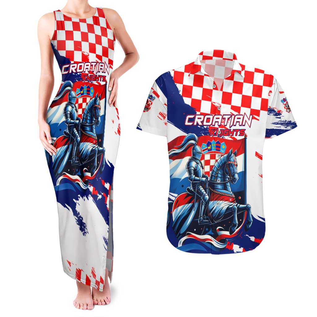 Personalized Croatian Knights Couples Matching Tank Maxi Dress and Hawaiian Shirt Hrvatska Coat Of Arms - Wonder Print Shop