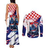 Personalized Croatian Knights Couples Matching Tank Maxi Dress and Long Sleeve Button Shirt Hrvatska Coat Of Arms - Wonder Print Shop