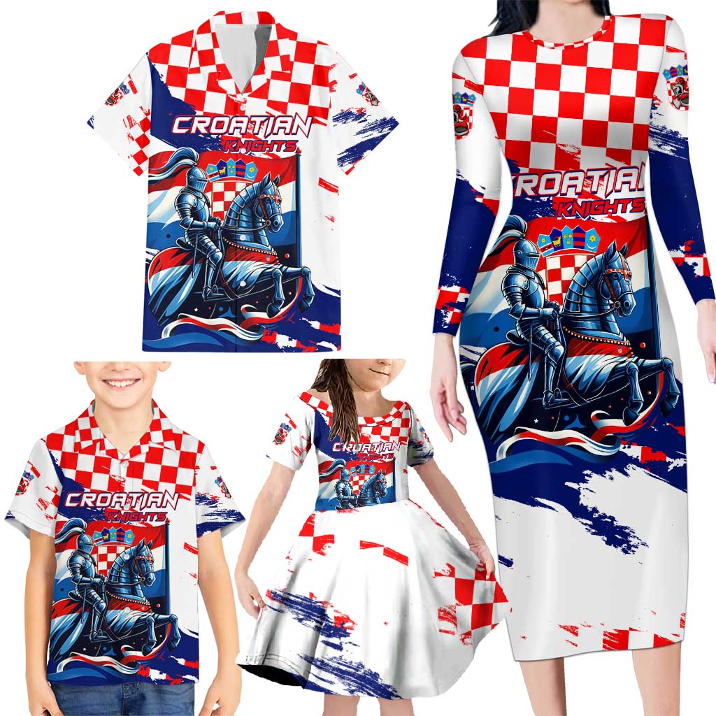 Personalized Croatian Knights Family Matching Long Sleeve Bodycon Dress and Hawaiian Shirt Hrvatska Coat Of Arms - Wonder Print Shop